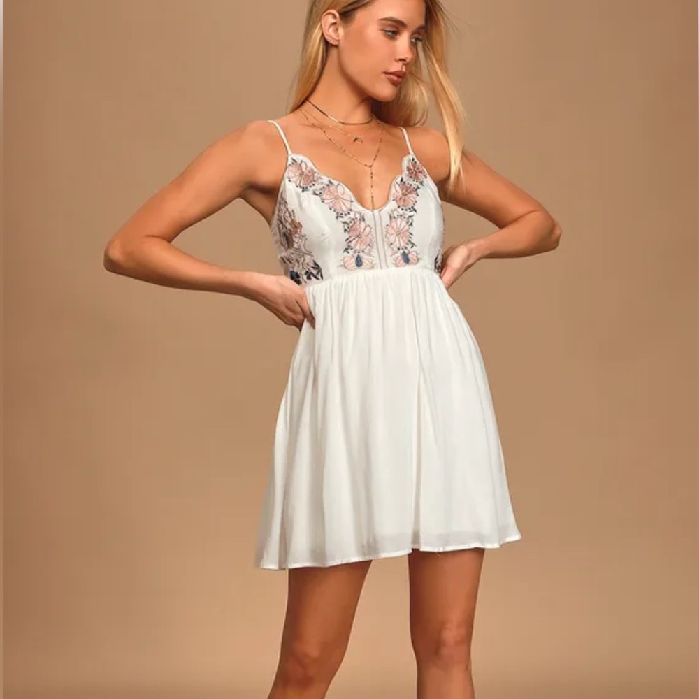 Lulu's White Floral Embroidered Mini Dress